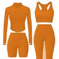 Ensemble de yoga 4 pièces grande taille pour femme – Motif uni, tenue de sport respirante, soutien-gorge de sport, leggings et shorts élastiques taille haute