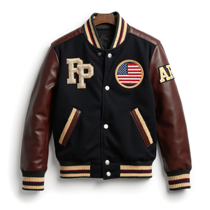 Chaqueta Bomber de Cuero y Lana Personalizada de Fábrica OEM, Proveedor Mayorista Unisex, Alta Calidad, Deportiva Universitaria, Camuflaje - Product Image 6