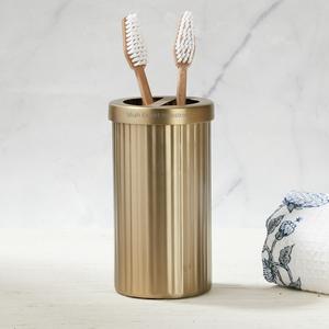 Porte-brosse à dents en métal de forme ronde à aspect simple organisateur de support de brosse à dents fini argenté accessoires de salle de bain de luxe - Product Image 5