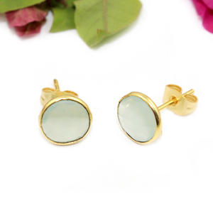 ต่างหูสตั๊ดแฟชั่นวินเทจ iolite Hydro QUARTZ ทรงกลมขนาด8มม. 24K ชุบทองสำหรับผู้หญิงขายส่งเครื่องประดับงานปาร์ตี้ - Product Image 6