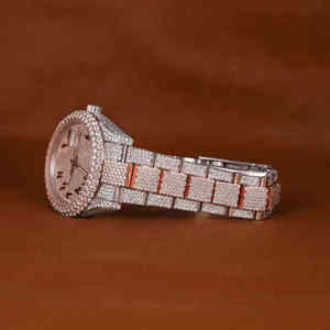Reloj de lujo con números arábigos helado, reloj de Hip Hop con diamantes completos para hombre, reloj de pulsera de estilo rapero de acero inoxidable de oro rosa - Product Image 2