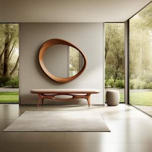 Espejo Irregular de Madera de Nogal, Espejo Asimétrico para Entrada, Decoración de Pared Decorativa, Estilo Moderno de Mediados de Siglo - Product Image 1