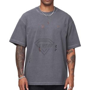 T-shirt vintage lavé à l'acide avec logo personnalisé T-shirt surdimensionné vierge épais 100% coton T-shirt pour hommes lourds - Product Image 4