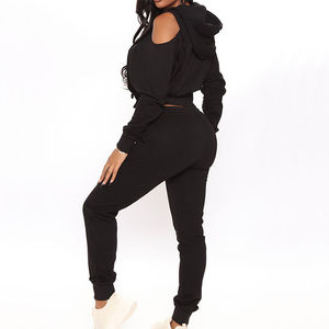 Ensemble de survêtement 2 pièces pour femme grande taille en coton biologique personnalisé, comprenant un sweat à capuche à épaules tombantes et un short ou un pantalon de jogging - Product Image 6