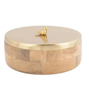 Wooden Pot with Metal Gold Lid and Bird Design Perfect for Daily Home Use Guest Hosting and Decorative Table Display Use - Product Image 1