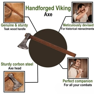 Venta al por mayor personalizado de alta calidad OEM ODM servicio hacha de supervivencia hoja de acero al carbono forjada a mano con mango de madera de rosa - Product Image 2