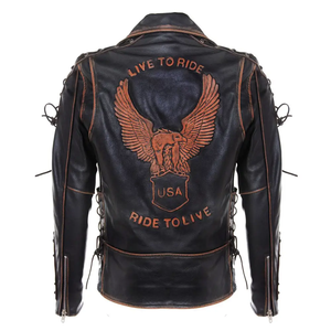 Veste de moto d'hiver en cuir véritable gris élégant pour hommes, col rond brodé avec service OEM - Product Image 6