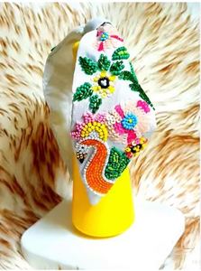 Diadema anudada con flores de terciopelo bordadas personalizadas de gran calidad para mujer, el mejor precio del proveedor de la India - Product Image 3