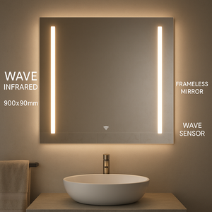 Nuevo Espejo LED Infrarrojo WAVE SENOR Contemporáneo, Cuadrado, Sin Marco, Calentamiento Rápido, con Fibra de Carbono e Iluminación - Product Image 1