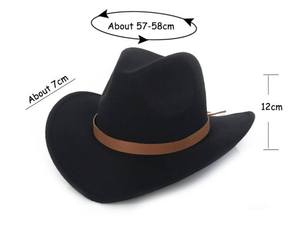 Venta al por mayor personalizado Simple colorido hombres mujeres PU banda de cuero fieltro moda invierno cálido estilo occidental sombreros de vaquero para Unisex - Product Image 3