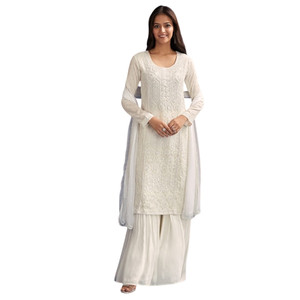 Costume Sharara blanc avec détails à paillettes et Dupatta pour les réceptions de mariages en gros de l'Aïd Rassemblements culturels en vrac et festifs - Product Image 1