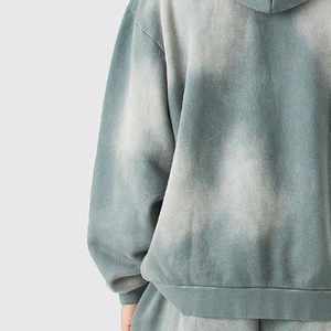 Sudadera con capucha de lana de algodón 100% personalizada para hombre, jersey de hombro caído de gran tamaño con estampado desteñido de sol Vintage bordado en 3D en relieve - Product Image 2