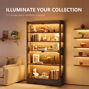 Vitrine de présentation de figurines en gros avec éclairage LED, étagères en verre trempé, 2 tiroirs, mobilier de salle de jeux, vitrine pour objets de collection - Product Image 3