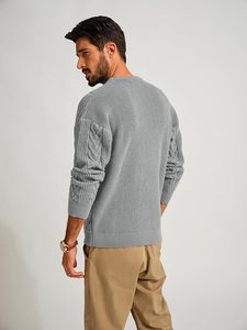 Men's 100% Wool <b>Cable</b> <b>Knit</b> Winter Pullover Custom New Loose O-Neck Long Sleeve <b>Sweaters</b> Breathable and Comfortable - Product Image 3