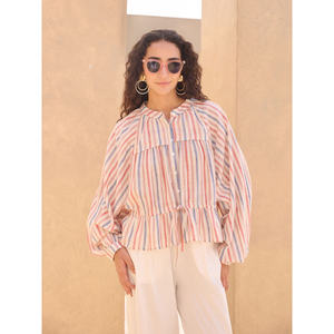 Striped Cotton 2-Piece Short Set <b>Capri</b> Shirt & Lantern <b>Pants</b> - Product Image 2