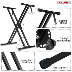 Support de clavier 5 cœurs double en X réglable pliable portable pour claviers et contrôleurs DJ - Product Image 4