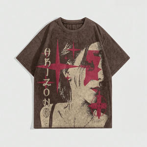 เสื้อยืดผ้าฝ้าย100% สำหรับผู้ชายสไตล์ฮิปฮอปวินเทจของผู้ชายคอกลมพิมพ์โลโก้ทรงโอเวอร์ไซซ์2025 - Product Image 3