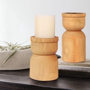 Portavelas de madera para Pilar Pack 2 Granja Pilar de madera Portavelas Candelabros rústicos Tradicional - Product Image 5