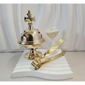 Haut brûleur d'encens en laiton fini or de qualité accrocheur croix sur le dessus ornement religieux encensoir de luxe brûleur d'encens Onsale - Product Image 1