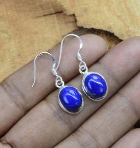 Pendientes de piedras preciosas de lapislázuli, joyería de estilo bohemio de plata para mujer, pendientes hechos a mano de tendencia de Plata de Ley 925, regalo para ella - Product Image 2