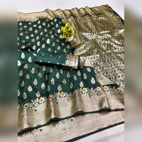 Sari en soie Banarasi pure avec broderie Zari, pallu riche et lourd, idéal pour les fêtes estivales, mariages, protection solaire indienne, séchage rapide