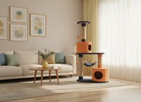 Yüksek Kaliteli Amistar 3 Katlı İç Mekan Kedi Ağacı, Kedi ve Yavrular İçin Güvenli ve Dayanıklı 140cm Karton Yeni!! !