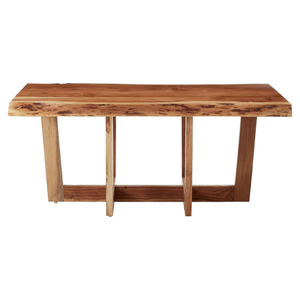 Table à manger rectangulaire en bois de suar massif avec plateau en dalle épaisse et base géométrique moderne, durable pour l'hôtellerie et les villas - Product Image 4