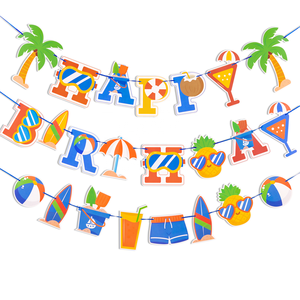 Joyeux anniversaire piscine fête bannière décorations pour filles garçons joyeux anniversaire plage balle fête bannière été piscine fête faveurs - Product Image 1