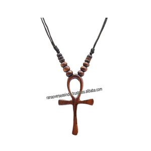 Venta directa de fábrica de madera egipcia Ankh Cruz colgante collar con cuentas hechas a mano joyería religiosa para mujeres - Product Image 3