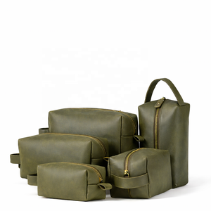 Trousse de toilette grande capacité, organiseur, trousse à raser, sac de lavage, cuir véritable vintage, fermeture éclair, pour hommes et femmes, trousse à maquillage - Product Image 3