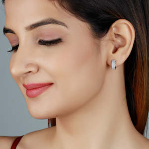 <b>Silver</b> Glittering Huggies Fashion <b>Cuff</b> <b>Earrings</b> - Product Image 5