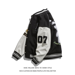 Chaqueta universitaria hecha a medida/manga de cuero blanco cuerpo de lana negra chaqueta universitaria Letterman - Product Image 3