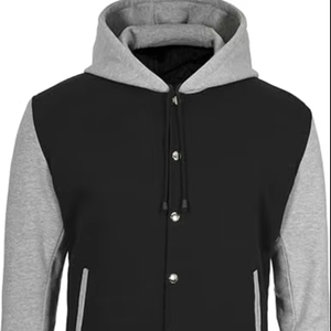 Chaqueta acolchada Softshell de invierno para hombre Mezcla de lana de estilo universitario con patrón de letras universitarias bordadas Posición del logotipo frontal - Product Image 1