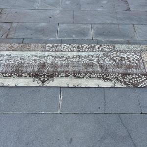 Turkish Runner Rug, 1.9x8.9 ft Vintage Rug, <b>Brown</b> Polka dot <b>Wool</b> Rug - Product Image 3