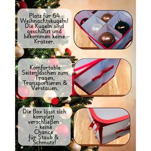 Boîte de rangement rouge pour boules de sapin de Noël, capacité de 64 onces - Product Image 4