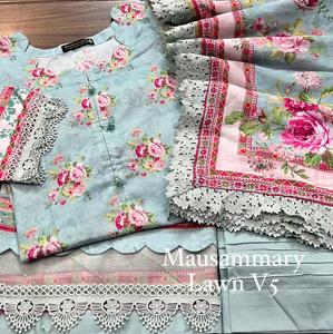 3 piezas Ssumaira Collection Fancy Style Stitch Lawn Camisa impresa digital Dupatta Conjunto de pantalones para fiestas Proms Cordones de cuatro lados - Product Image 6