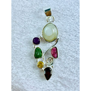 Colgante de diseñador con múltiples gemas naturales y engaste de bisel, joyería de plata de ley 925 para cada ocasión. - Product Image 1