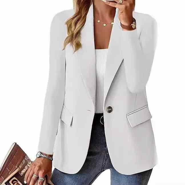 Elegant Chic Office Lady Blazer Suit Women's Long Sleeved Solid Color Jacket Notched Collar Button Decoration Casual Fashion