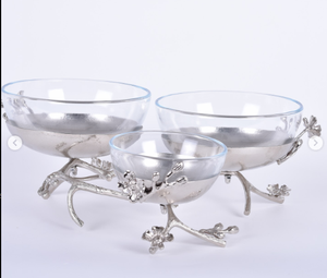 จานน๊อตแก้วและโลหะสีเงินลายดอกไม้สำหรับใส่คุกกี้และเค้กชามใส่ผลไม้ถาดเสิร์ฟชามใส่อาหารแบบชั้นตั้ง - Product Image 1