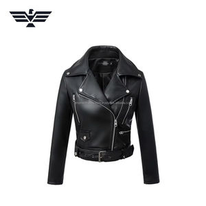 Blouson de moto court ajusté pour femme, respirant, tendance, en peau de mouton, vêtement d'extérieur personnalisé, col montant, fermeture éclair avant, uni - Product Image 6
