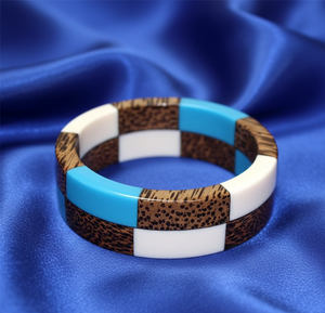 High Quality Resin Checkered <b>Bangle</b> Bracelet | Acrylic <b>Wood</b> Trendy Party Fashion Jewelry | Wholesale Custom Design - Product Image 2