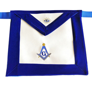 Custom Embroidered Masonic <b>Apron</b> Blue <b>White</b> Square Shape With Eye And Compass Symbol Classical Style Sew-On Badge For Garment - Product Image 6