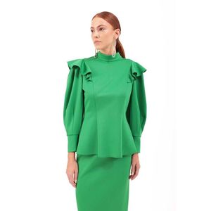 Blusa Verde de Punto con Estampado Floral y Mangas con Volantes para Mujer - Product Image 4