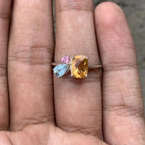 แหวนหินหลายแบบแหวนพลอยสามสีอความารีนสีชมพูพลอยสามสี925แหวนฮิปฮอปทันสมัยเงินแท้สำหรับผู้หญิงของขวัญครบรอบ - Product Image 4