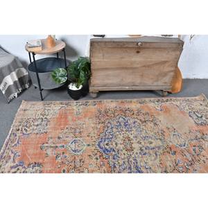 Alfombra turca clásica naranja azul Vintage 4,6x7,6 pies Alfombra de lana de retazos para sala de estar con respaldo de látex para uso en el automóvil - Product Image 2