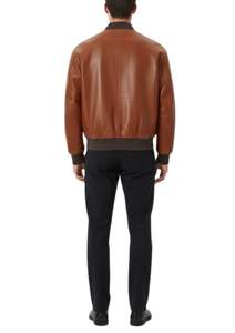 <b>Mens</b> Classic <b>Brown</b> Genuine <b>Leather</b> Zip Up Bomber <b>Jacket</b> Winter Casual Outerwear - Product Image 4