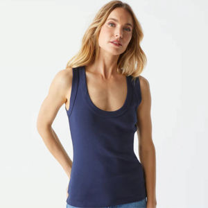Top Trending 100% algodón camisetas sin mangas para mujer cuello redondo azul sólido personalizado de punto ajuste Regular cómodo ropa de Yoga para mujer - Product Image 1