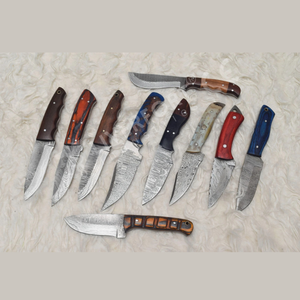 มีดสกินเนอร์เหล็กดามัสกัสคุณภาพสูง ทำด้วยมือ พร้อมด้ามไม้และปลอก มีดสำหรับกิจกรรมกลางแจ้ง เช่น ตั้งแคมป์ ล่าสัตว์ ตกปลา - Product Image 5