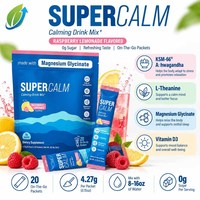 Fournisseur en gros de sachets de mélange de boissons Ashwagandha L-Théanine Magnésium, 20 unités, formule adaptogène, personnalisation OEM ODM