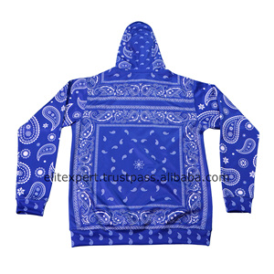 Top des tendances qualité supérieure personnalisé Hip Hop Style Streetwear bleu Royal couleur Bandana impression Sublimation hommes sweats à capuche respirants - Product Image 2